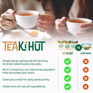 TEAki Hut Instant Tea Powder Bundle Matcha, Black & Pu-Erh, 113 Servings Per Pouch