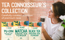 Load image into Gallery viewer, TEAki Hut Instant Tea Powder Bundle Matcha, Black &amp; Pu-Erh, 113 Servings Per Pouch